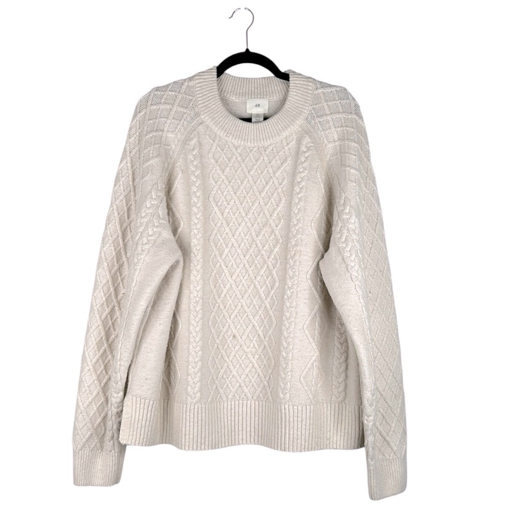 H&M Cream Cable Knit Coastal Wool Blend Country Core Crewneck Sweater Medium